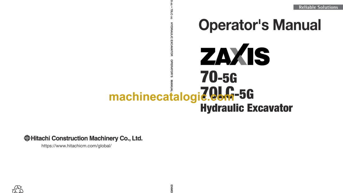 Hitachi ZX70-5G,ZX70LC-5G Hydraulic Excavator Operator's Hitachi ZX70-5G,ZX70LC-5G Hydraulic Excavator Operator's