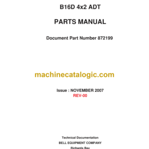 Bell B16D 4x2 ADT Articulated Dump Truck Parts Manual (872199)