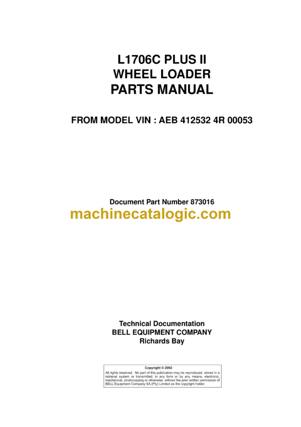 Bell L1706C Plus II Wheel Loader Parts Manual (873016)