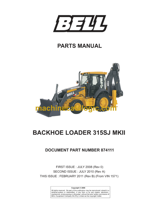 Bell 315SJ MKII Backhoe Loader Parts Manual (874111)