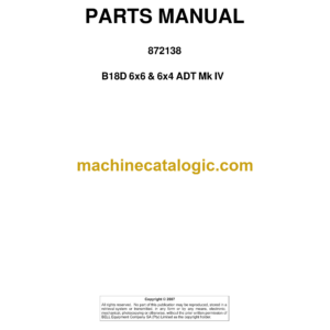 Bell B18D 6x6 & 6x4 Mk IV ADT Articulated Dump Truck Parts Manual (872138)