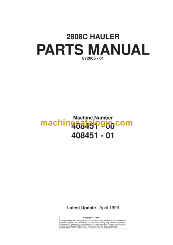 Bell 2808C Hauler Parts Manual (872005-01, April 1999)