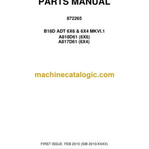 Bell B18D ADT 6X6 & 6X4 MKVI.1, A818D61 6X6, A817D61 6X4 Articulated Dump Truck Parts Manual (872265)