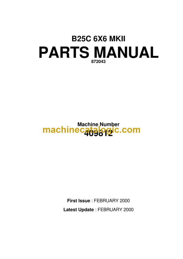 Bell B25C 6X6 MKII Articulated Dump Truck Parts Manual (872043, -01)