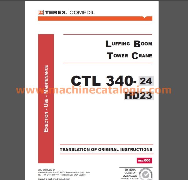 Terex CTL 340- 24 HD23 Luffing Boom Tower Crane Erection - Use - Maintenance Manual PDF