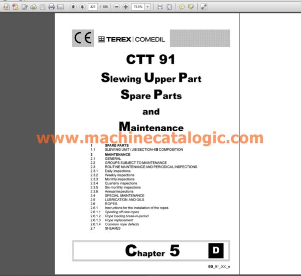 CTT 91-5 TS12 Flat Top Tower Crane PDF Manual (Operation, Maintenance , Assembly, Spare Parts