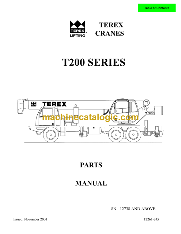 Terex T200 Crane Series Parts Manual