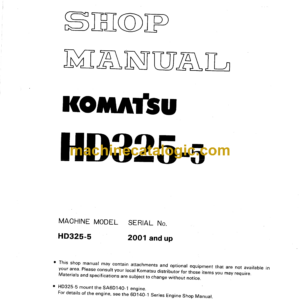 Komatsu HD325-5 Articulated Dump Truck Shop Manual (SEBM05660510)