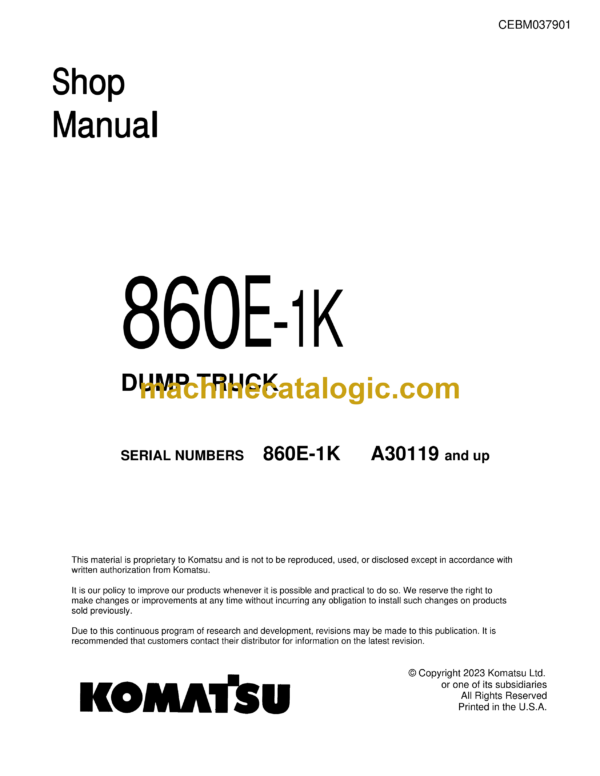 Komatsu 860E-1K Dump Truck Shop Manual (CEBM037901)