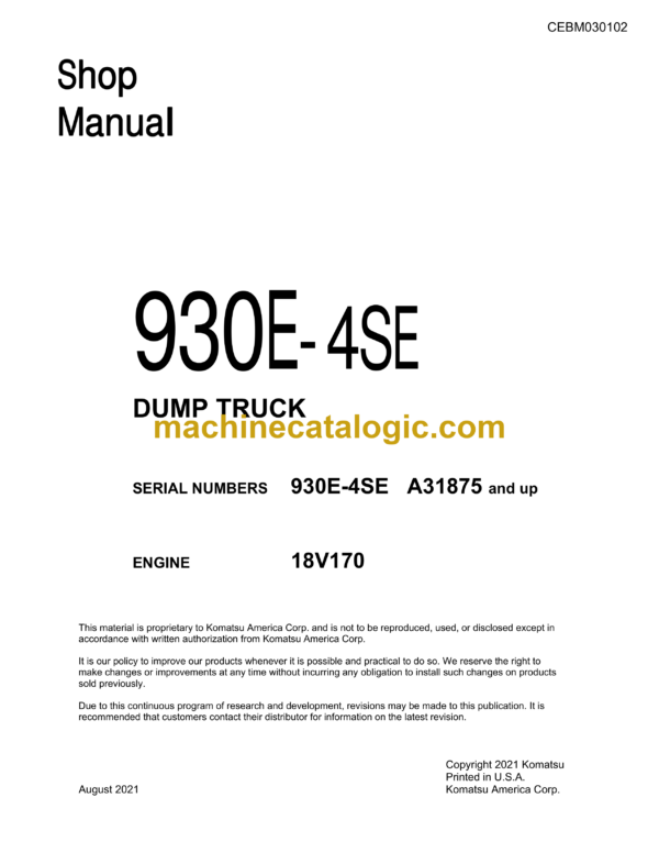 Komatsu 930E-4SE Dump Truck Shop Manual (CEBM030102)