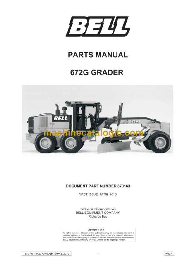 Bell 672G Grader Parts Manual (870163)