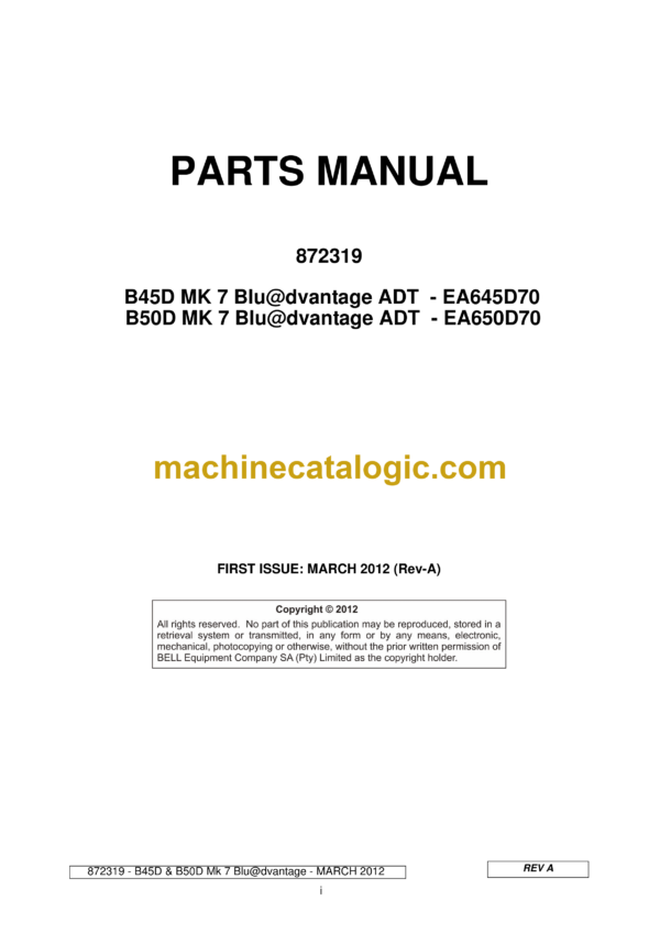 Bell B45D, B50D Blu@dvantage ADT Parts Manual (872319) (EA645D70, EA650D70)