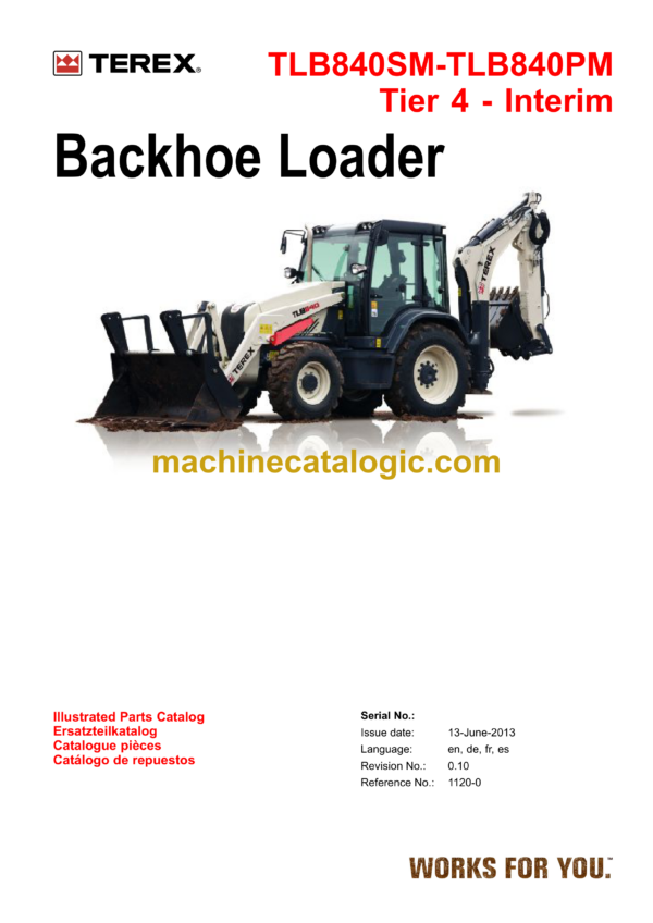 Terex TLB840SM, TLB840PM Tier4 Interim Backhoe Loader Parts Catalog