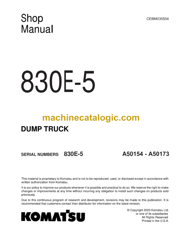 Komatsu 830E-5 Dump Truck Shop Manual (CEBM035504)