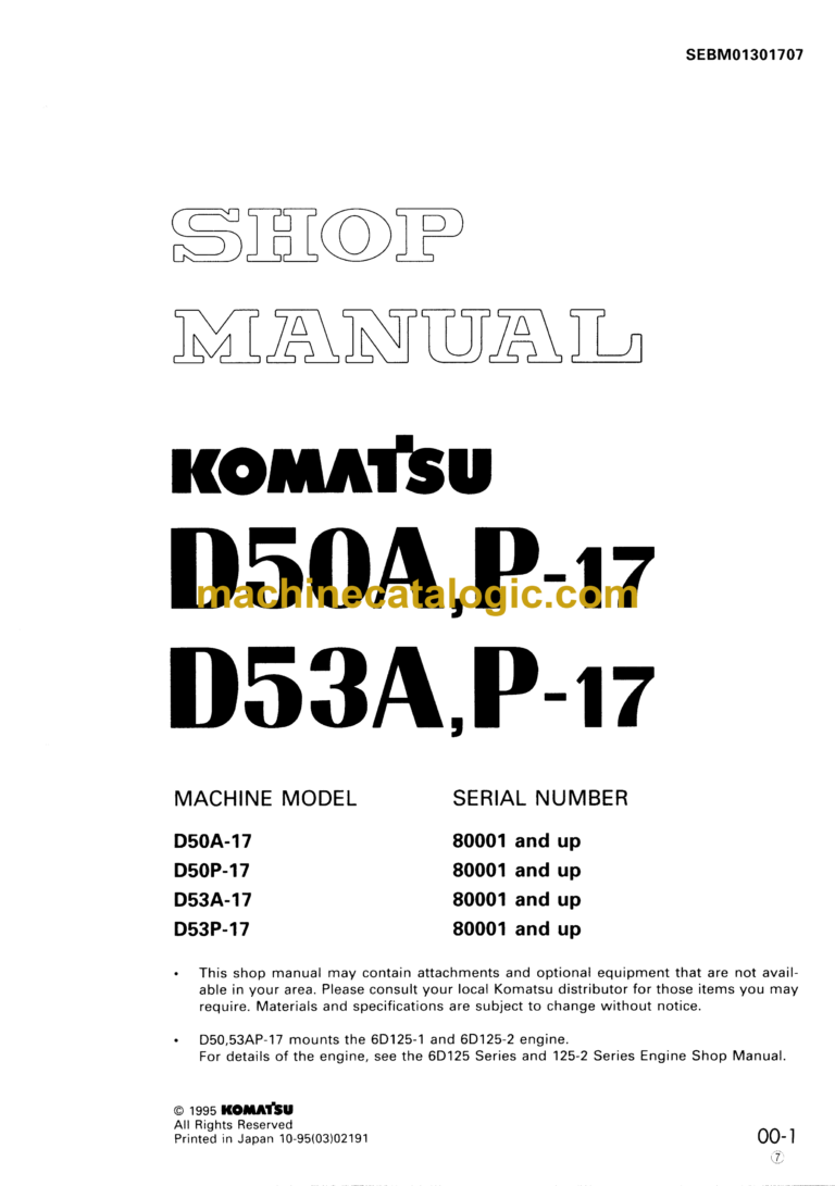 Komatsu D50A,P-17 D53A,P-17 Dump Truck Shop Manual (SEBM01301707)