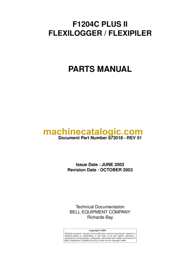 Bell F1204C Plus II Flexilogger, Flexipiler Parts Manual (873018)