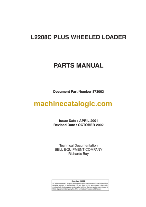 Bell L2208C Plus Wheeled Loader Parts Manual (873003)