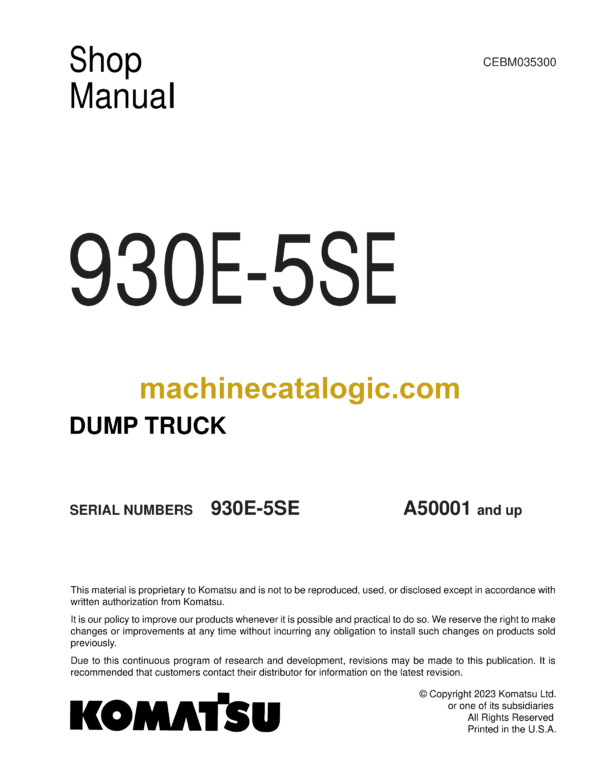 Komatsu 930E-5SE Dump Truck Shop Manual (CEBM035300)