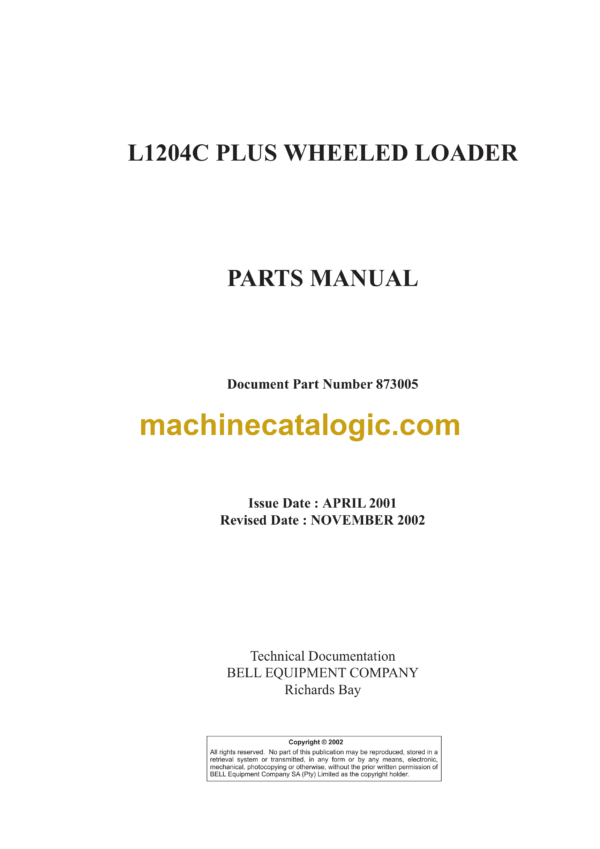 Bell L1204C Plus Wheeled Loader Parts Manual (873005)