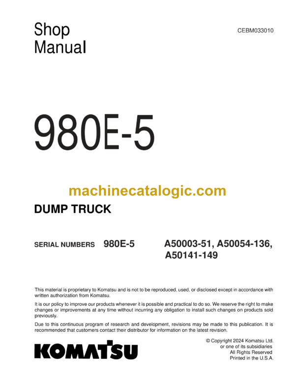 Komatsu 980E-5 Dump Truck Shop Manual (CEBM033010)