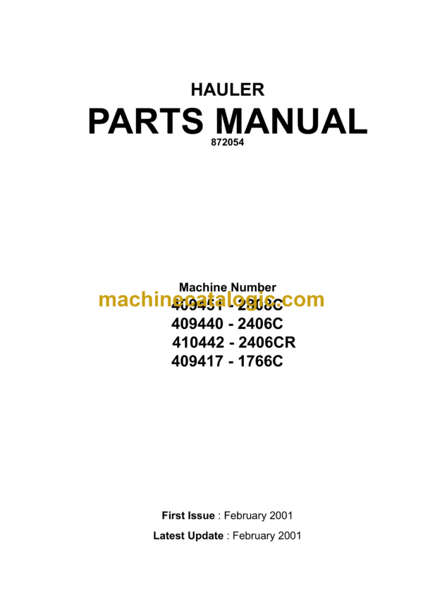 Bell 2808C, 2406C, 2406CR, 1766C Hauler Parts Manual (872054)