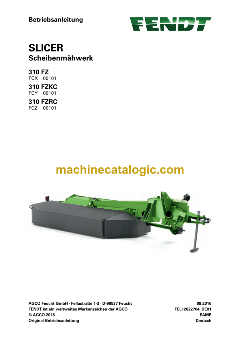 Fendt 310 FZ, 310 FZKC, 310 FZRC Slicer Scheibenmahwerk Betriebsanleitung