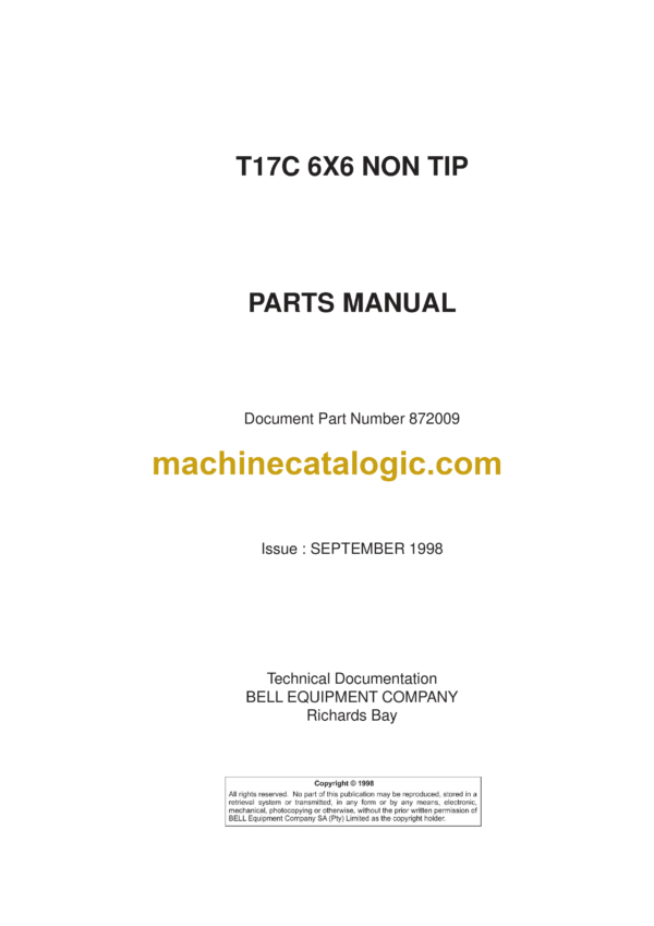 Bell T17C 6X6 Non Tip Timber Truck Parts Manual (872009)