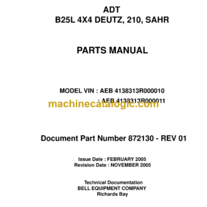 Bell B25L 4X4 DEUTZ, 210, SAHR Articulated Dump Truck Parts Manual (872130)