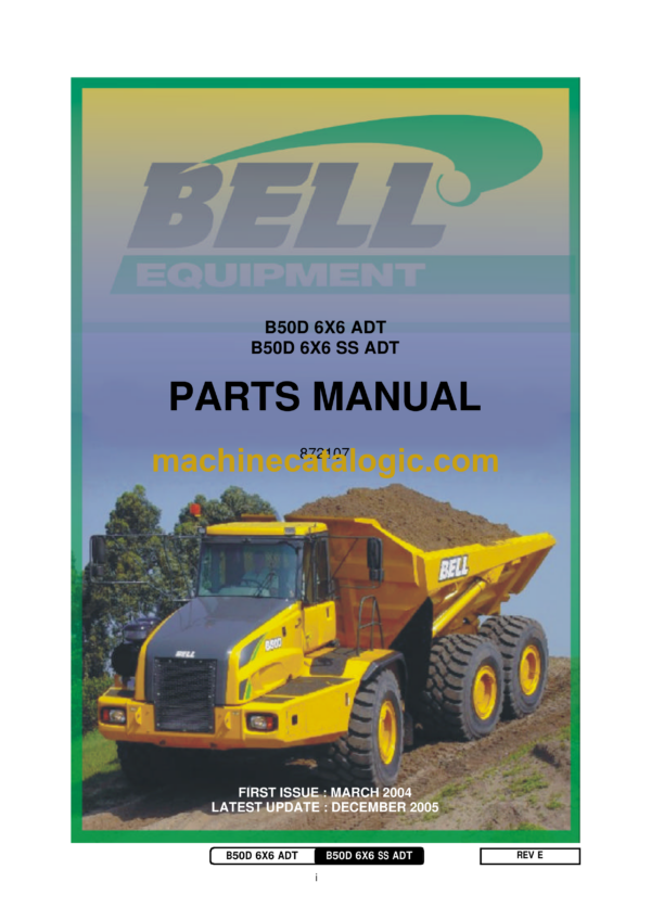 Bell B50D 6X6 ADT, B50D 6X6 SS ADT Articulated Dump Parts Manual (872107)