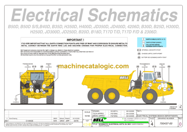 Bell B50D, B50D SS,B40D, B35D, H350D, H400D, JD350D, JD400D, 4206D, B30D, B25D, H300D, H250D, JD300D, JD250D, B20D, B18D, T17D TD, T17D FD & 2306D Electrical Schematics (700437-00)