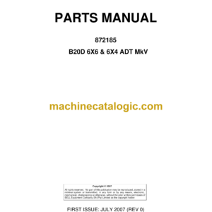 Bell B20D 6X6 & 6X4 Mk V ADT Articulated Dump Truck Parts Manual (872185)