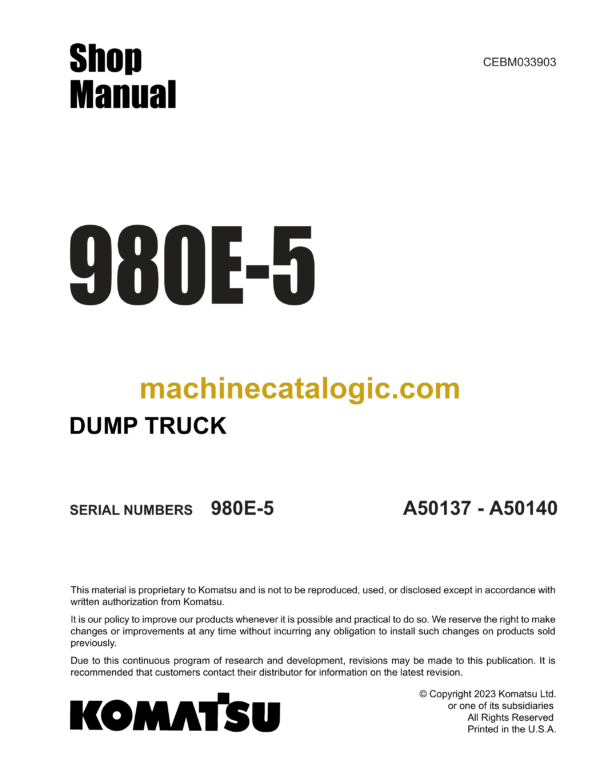 Komatsu 980E-5 Dump Truck Shop Manual (CEBM033903)