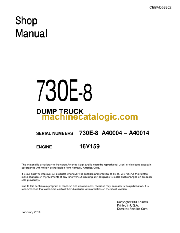 Komatsu 730E-8 Dump Truck Shop Manual (CEBM026602)