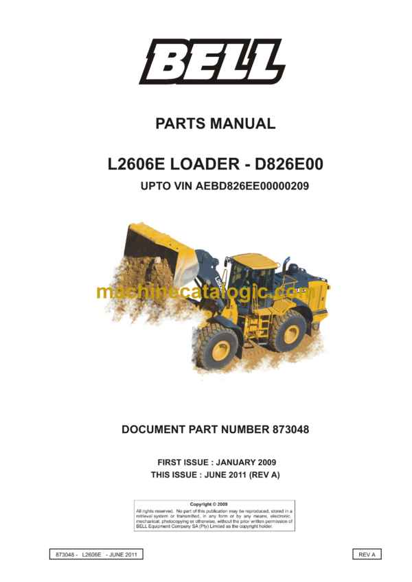 Bell L2606E Loader D826E00 Parts Manual (873048)