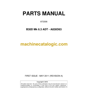 Bell B30D Mk 6.3 ADT - A830D63 Articulated Dump Truck Parts Manual (872306)