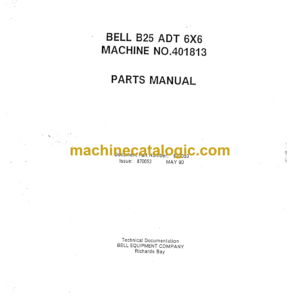 Bell B25 6x6 ADT Articulated Dump Truck Parts Manual (870053)