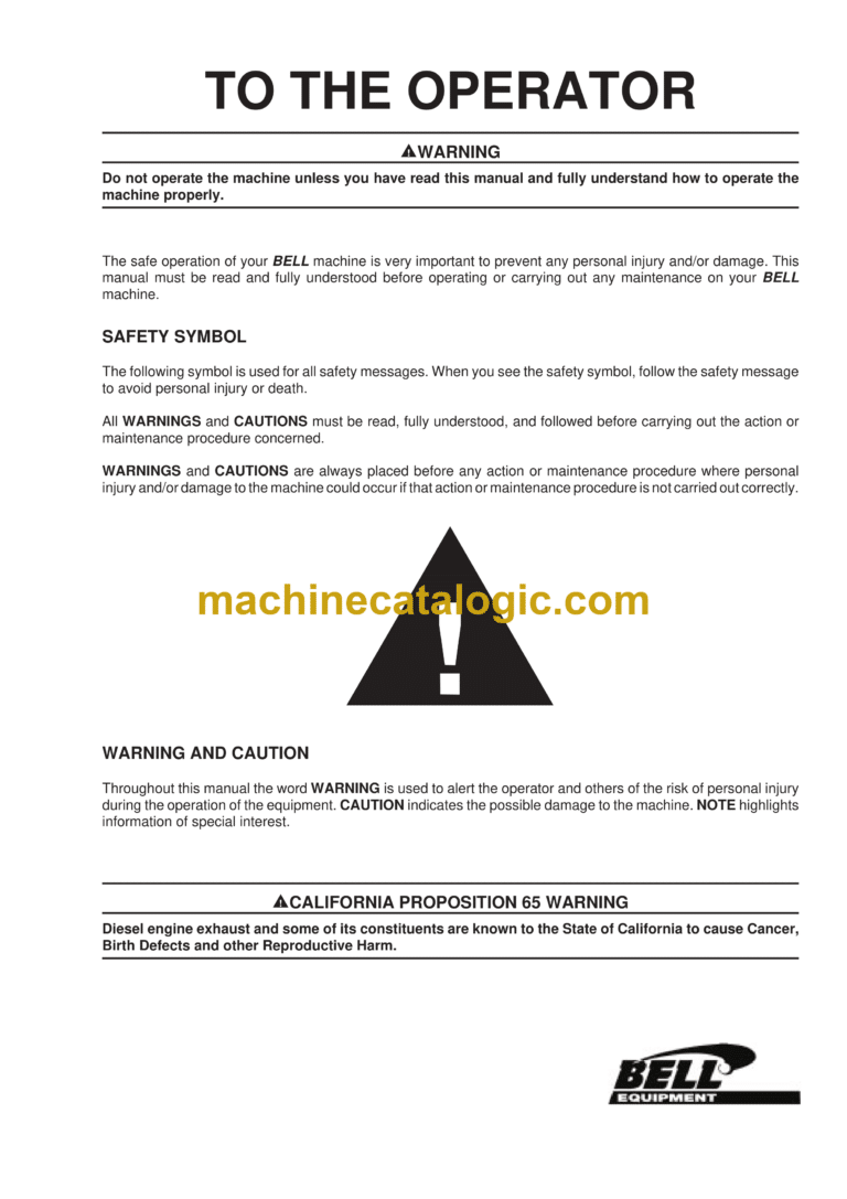 Bell B16B 6X2 Articulated Dump Truck Operator's and Maintenance Manual (870979)