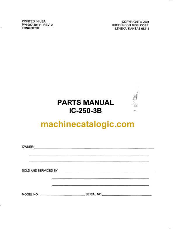 Broderson IC-250-3B Crane Parts Manual