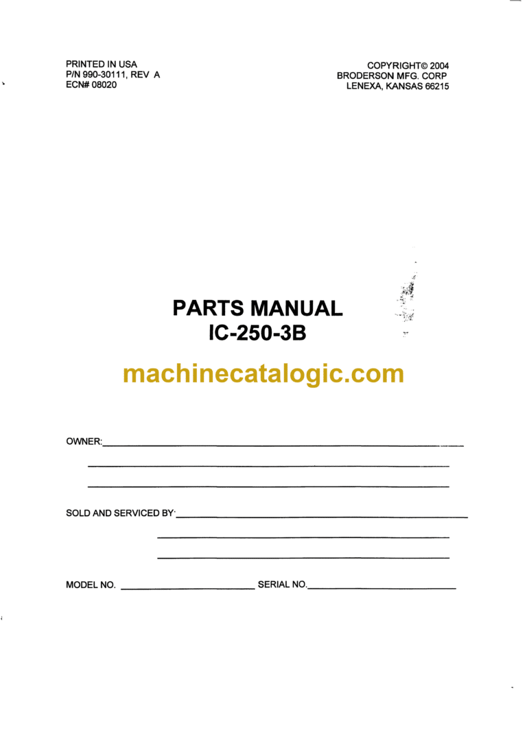 Broderson IC-250-3B Crane Parts Manual
