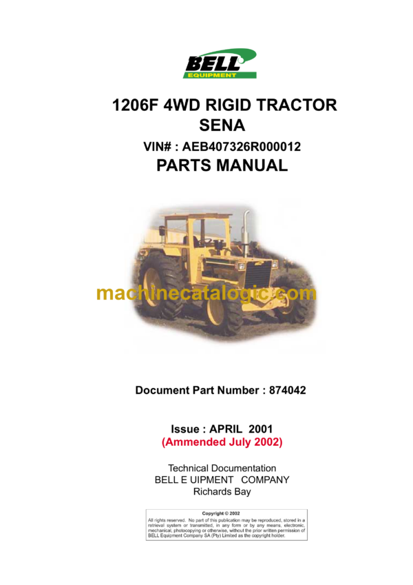 Bell 1206F 4WD Rigid Tractor Sena Parts Manual (874042)