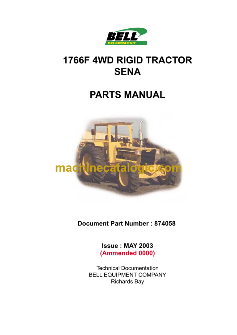 Bell 1766F 4WD Rigid Tractor Sena Parts Manual (874058, May 2003)