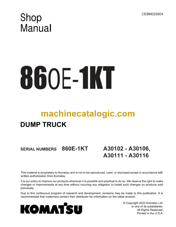 Komatsu 860E-1KT Dump Truck Shop Manual (CEBM025804)