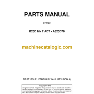 Bell B25D Mk 7 ADT - A825D70 Articulated Dump Truck Parts Manual (872322)