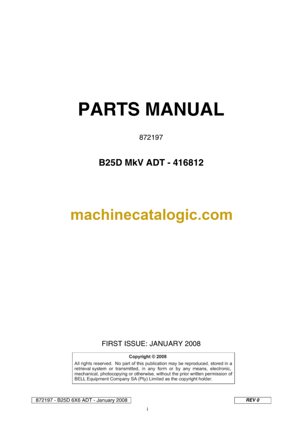 Bell B25D Mk V ADT - 416812 Articulated Dump Truck Parts Manual (872197)