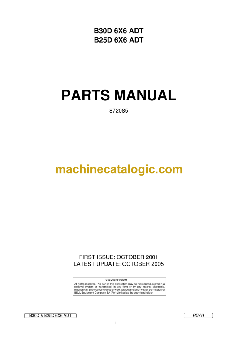 Bell B30D 6X6 ADT, B25D 6X6 ADT Parts Manual (872085 - October 2005)