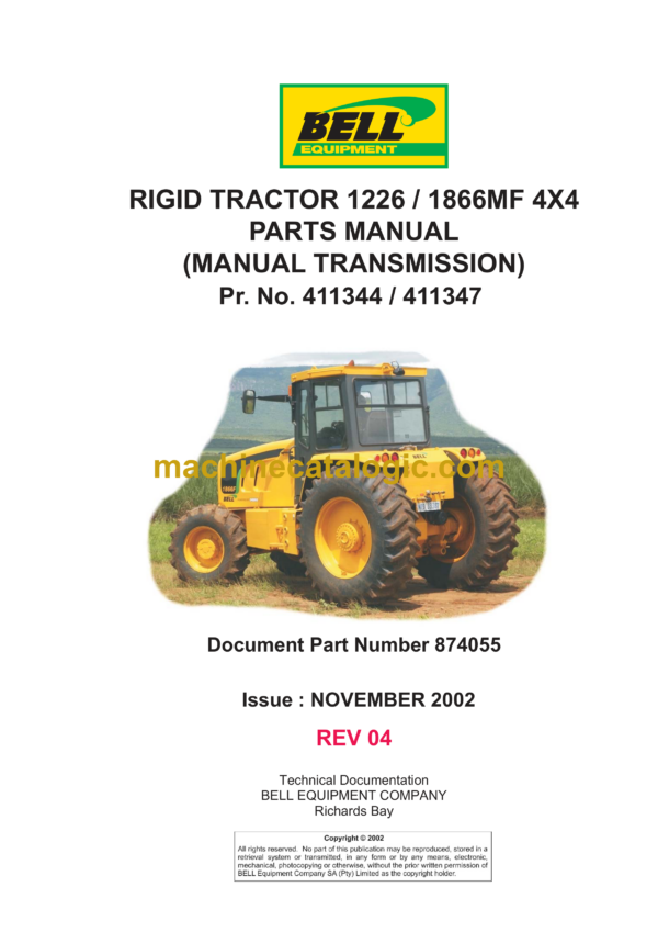 Bell 1226, 1866MF 4X4 Rigid Tractor Parts Manual (874055)