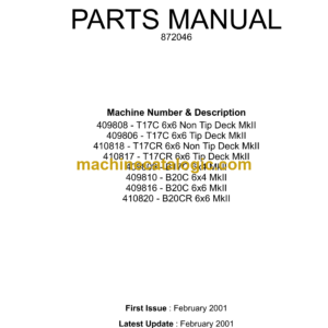 Bell T17C, T17CR 6x6 Tip Deck MkII, B17C, B20C 6x4 Mk II, B20C, B20CR 6x6 Mk II Articulated Dump Truck Parts Manual (872046)