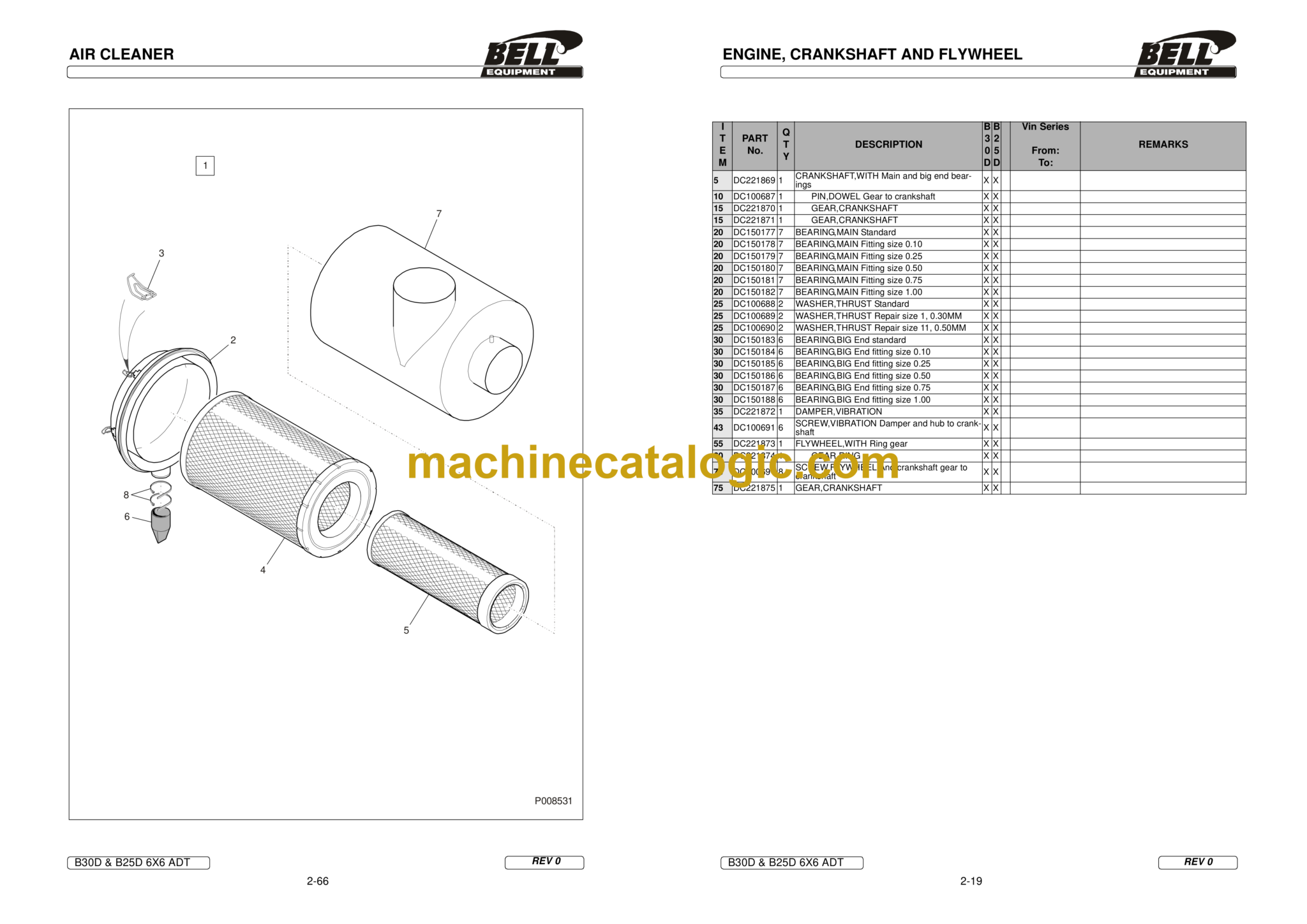 Bell B30D & B25D 6X6 ADT Articulated Dump Truck Engine Parts Manual ...