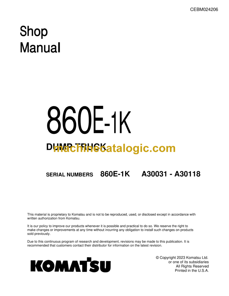 Komatsu 860E-1K Dump Truck Shop Manual (CEBM024206)
