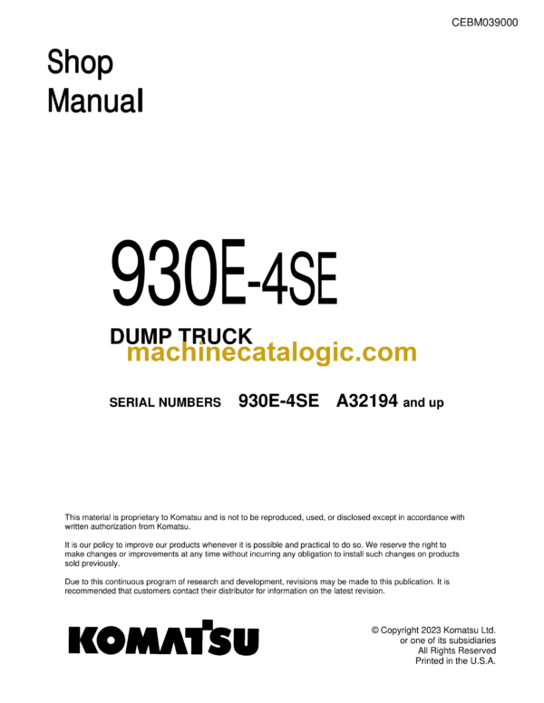 Komatsu 930E-4SE Dump Truck Shop Manual (CEBM039000)